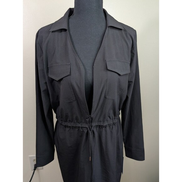 Calvin Klein Shirt Dress Black Drawstring Waist Zipper Collared Casual Size 8 - Picture 3 of 13